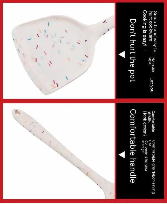 Alt view image 5 of 7 - Silicone Wok Spatulas, Non Stick Heat Resistant Spatula Set, Kitchen Cooking Utensil for Frying, Flipping, Turning 13 inch Silicone Nonstick Turner, High Heat Resistant to 480°F(Red)