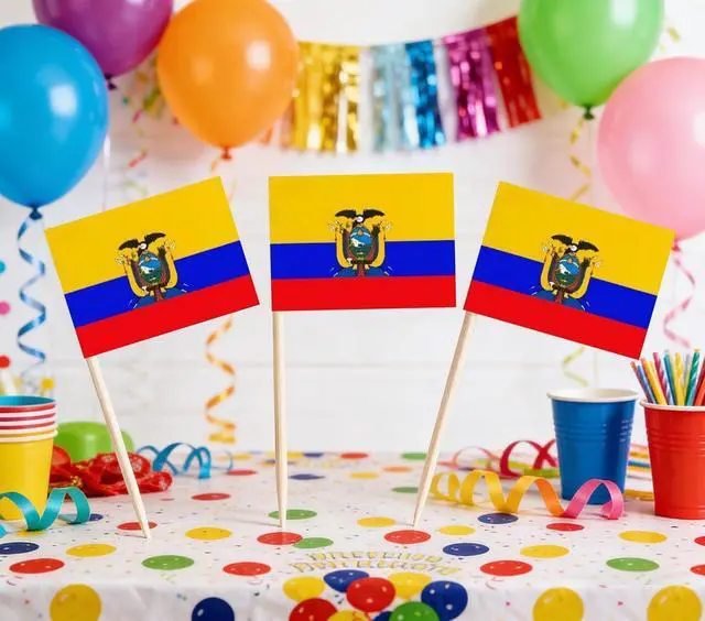 Alt view image 4 of 6 - JAVD CYPS 100 Pcs Ecuador Flag Ecuadorian Toothpick Flags, Small Mini Stick Cupcake Toppers Ecuador Flags,Country Picks Party Decoration Celebration Cocktail Food Bar Cake Flags