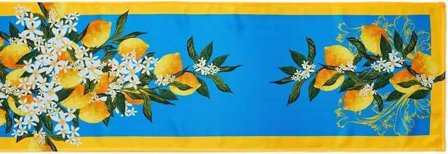 Alt view image 2 of 7 - YiHomer Provence Blue Lemon Mediterranean Tile Tabletop for Spring Summer Decorations, Picnics and Dinner Parties - Indoor Outdoor, Stain and Water Resistant, Table Runner, 14 x 72