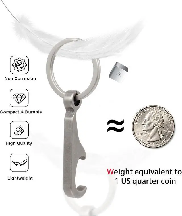 Alt view image 2 of 7 - Titanium Bottle Opener, Small Keychain Beer Bottle Opener Can Opener with Stainless Steel Key Ring(2 Packs)