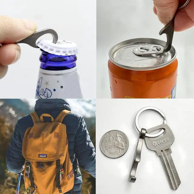 Alt view image 3 of 7 - Titanium Bottle Opener, Small Keychain Beer Bottle Opener Can Opener with Stainless Steel Key Ring(2 Packs)