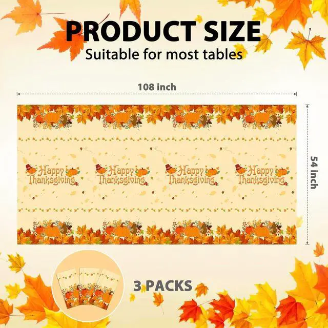 Alt view image 2 of 7 - SUNCHARM Thanksgiving Tablecloth Disposable 3pcs | Plastic Rectangle Thanksgiving Tablecloth 54x108 Inch, Autumn Pumpkin Harvest Table Cover for Fall Dinner Party Decor