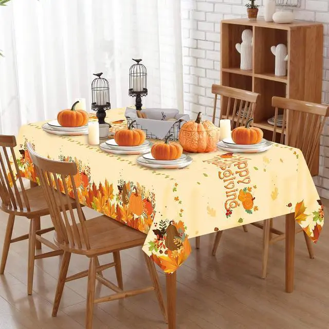 Alt view image 3 of 7 - SUNCHARM Thanksgiving Tablecloth Disposable 3pcs | Plastic Rectangle Thanksgiving Tablecloth 54x108 Inch, Autumn Pumpkin Harvest Table Cover for Fall Dinner Party Decor