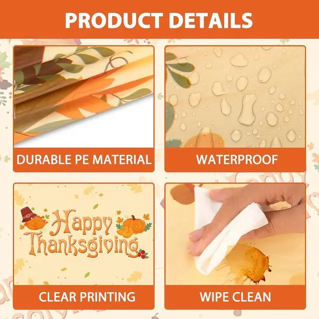 Alt view image 5 of 7 - SUNCHARM Thanksgiving Tablecloth Disposable 3pcs | Plastic Rectangle Thanksgiving Tablecloth 54x108 Inch, Autumn Pumpkin Harvest Table Cover for Fall Dinner Party Decor