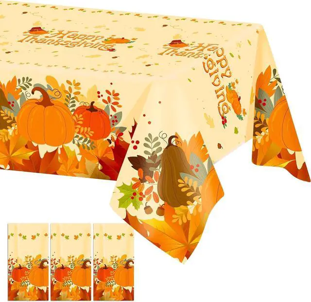 Main image of SUNCHARM Thanksgiving Tablecloth Disposable 3pcs | Plastic Rectangle Thanksgiving Tablecloth 54x108 Inch, Autumn Pumpkin Harvest Table Cover for Fall Dinner Party Decor