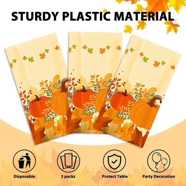 Alt view image 4 of 7 - SUNCHARM Thanksgiving Tablecloth Disposable 3pcs | Plastic Rectangle Thanksgiving Tablecloth 54x108 Inch, Autumn Pumpkin Harvest Table Cover for Fall Dinner Party Decor