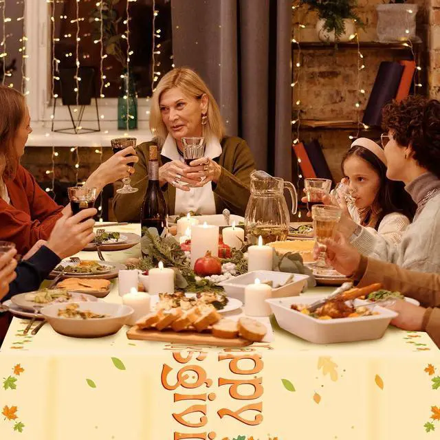 Alt view image 6 of 7 - SUNCHARM Thanksgiving Tablecloth Disposable 3pcs | Plastic Rectangle Thanksgiving Tablecloth 54x108 Inch, Autumn Pumpkin Harvest Table Cover for Fall Dinner Party Decor