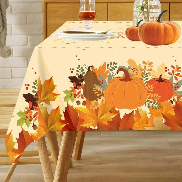Alt view image 7 of 7 - SUNCHARM Thanksgiving Tablecloth Disposable 3pcs | Plastic Rectangle Thanksgiving Tablecloth 54x108 Inch, Autumn Pumpkin Harvest Table Cover for Fall Dinner Party Decor