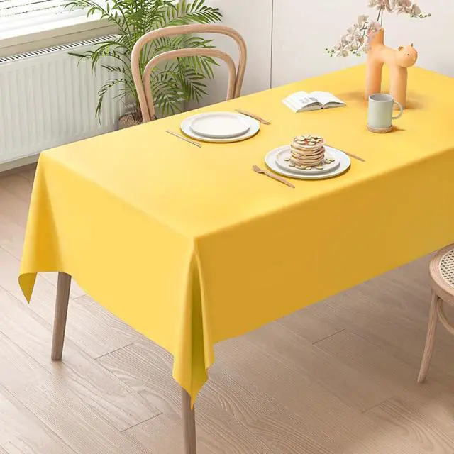 Alt view image 3 of 5 - 2 Packaging Yellow Plastic Tablecloth, 54 inch x108 inch Rectangular Disposable Party Table Cover, Suitable for Birthday, Graduation, Restaurant, Wedding Decoration Tablecloth