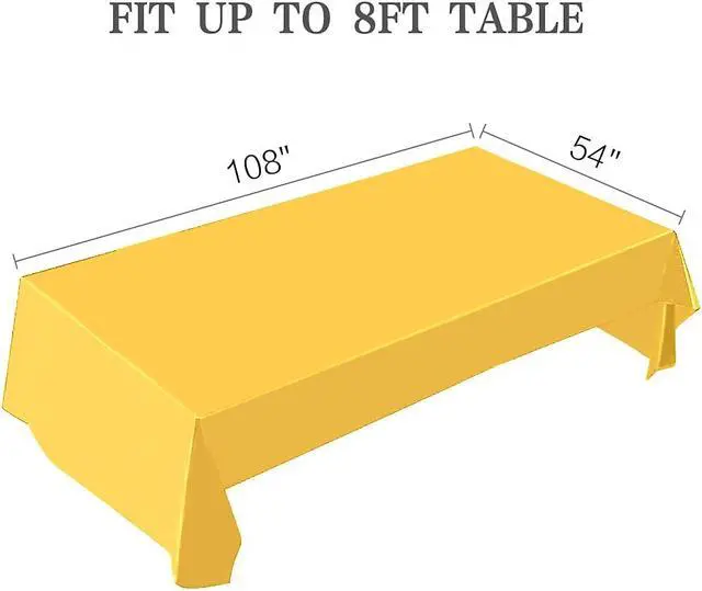 Alt view image 4 of 5 - 2 Packaging Yellow Plastic Tablecloth, 54 inch x108 inch Rectangular Disposable Party Table Cover, Suitable for Birthday, Graduation, Restaurant, Wedding Decoration Tablecloth