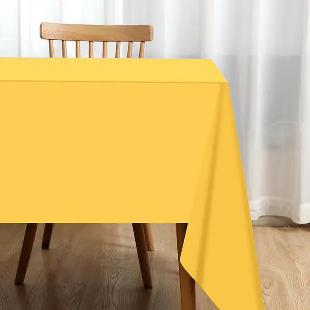 Alt view image 5 of 5 - 2 Packaging Yellow Plastic Tablecloth, 54 inch x108 inch Rectangular Disposable Party Table Cover, Suitable for Birthday, Graduation, Restaurant, Wedding Decoration Tablecloth