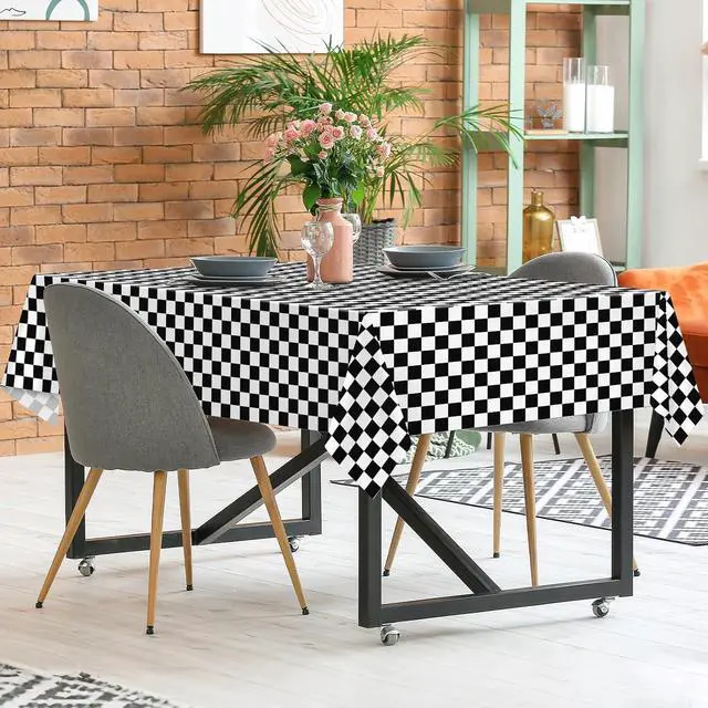 Alt view image 6 of 6 - Kopokita 2 Pack Black and White Checkered Tablecloth Disposable | 54 x 108 Inches Checkered Flag Tablecloth, Plastic Rectangle Tablecovers for Race Car Birthday Party Supplies