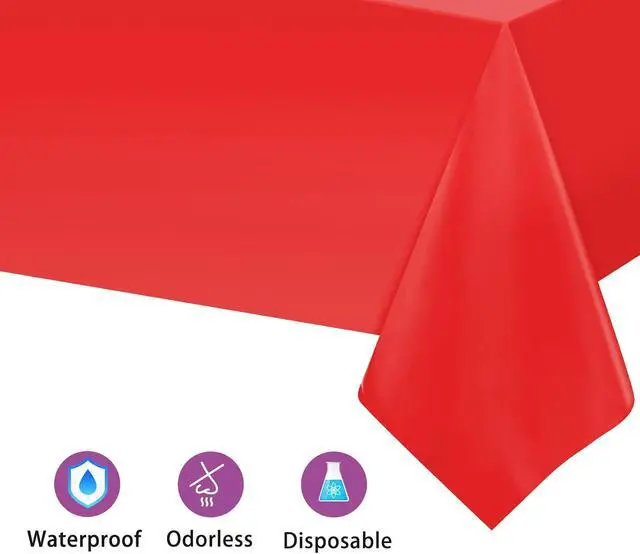 Alt view image 4 of 6 - Kopokita 2 Pack Red Plastic Tablecloths Disposable 54 x 108 Inch | Rectangle Table Cloths, Party Table Covers for Birthday, Wedding, Valentines, Mothers Day, Christmas Decorations