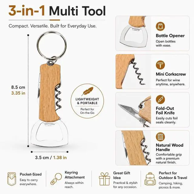 Alt view image 2 of 7 - 5 Pack Wooden Handle Bottle Opener Keychains, Mini Beer Bottle Openers with Key Ring, Portable Bartender Opener for Men, Bar Party Wedding Favors and Gifts