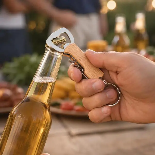 Alt view image 5 of 7 - 5 Pack Wooden Handle Bottle Opener Keychains, Mini Beer Bottle Openers with Key Ring, Portable Bartender Opener for Men, Bar Party Wedding Favors and Gifts