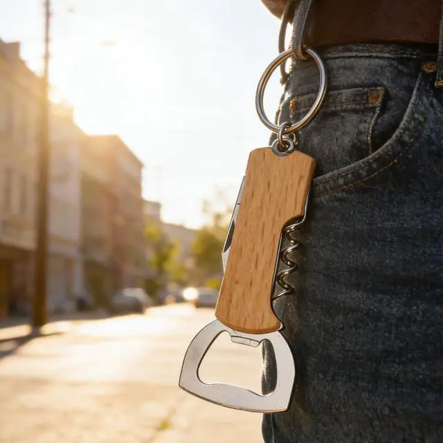 Alt view image 6 of 7 - 5 Pack Wooden Handle Bottle Opener Keychains, Mini Beer Bottle Openers with Key Ring, Portable Bartender Opener for Men, Bar Party Wedding Favors and Gifts
