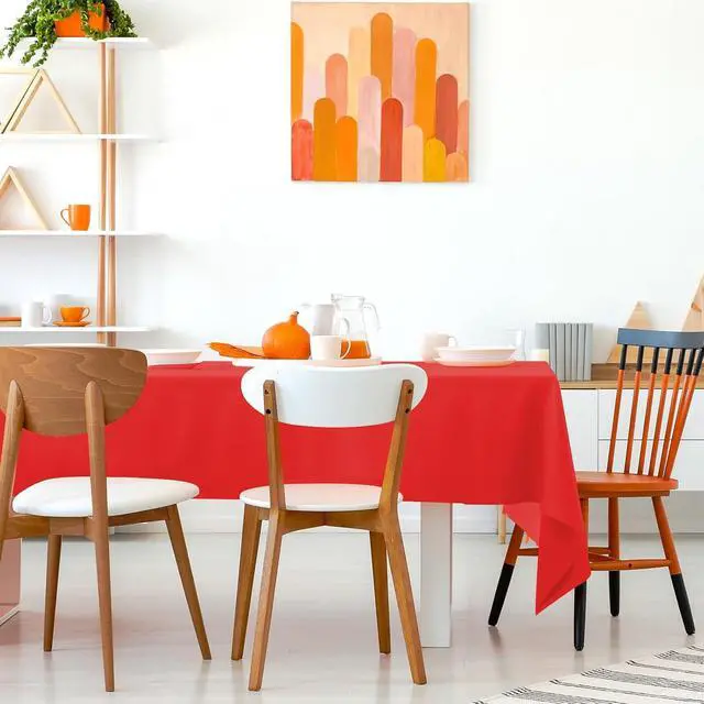 Alt view image 6 of 6 - Kopokita 2 Pack Red Plastic Tablecloths Disposable 54 x 108 Inch | Rectangle Table Cloths, Party Table Covers for Birthday, Wedding, Valentines, Mothers Day, Christmas Decorations