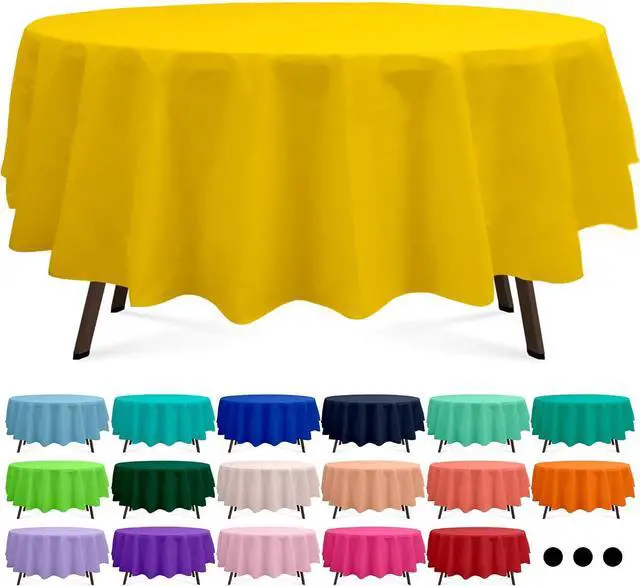 Main image of Yellow 3 Pack Round Plastic Tablecloth 84 Inches Premium Sunny Yellow Decorative Table Cover for Baby Shower, Birthday, Wedding, Indoor and Outdoor use