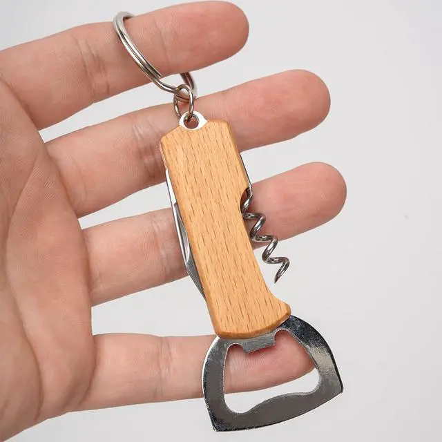 Alt view image 7 of 7 - 5 Pack Wooden Handle Bottle Opener Keychains, Mini Beer Bottle Openers with Key Ring, Portable Bartender Opener for Men, Bar Party Wedding Favors and Gifts