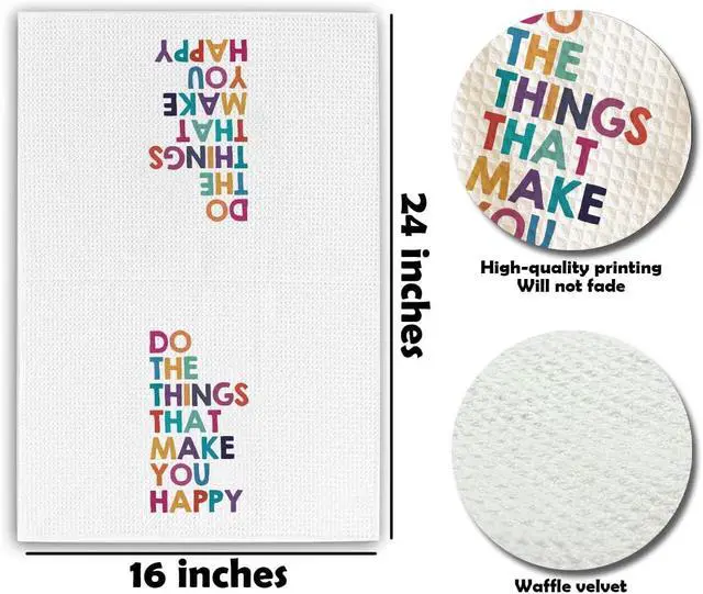 Alt view image 2 of 5 - Colorful Kitchen Towels - Do The Things that Make You Happy - 16 x 24 Inches Kitchen Funny Hand Dish Towels - Decorative Absorbent Fast Drying Home Dishcloth - Gifts for Friends Family -A15