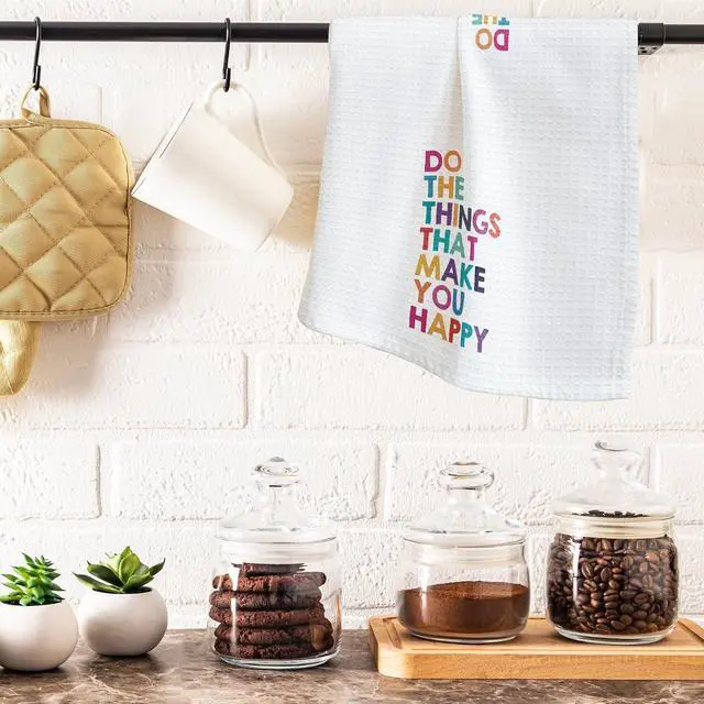 Alt view image 4 of 5 - Colorful Kitchen Towels - Do The Things that Make You Happy - 16 x 24 Inches Kitchen Funny Hand Dish Towels - Decorative Absorbent Fast Drying Home Dishcloth - Gifts for Friends Family -A15
