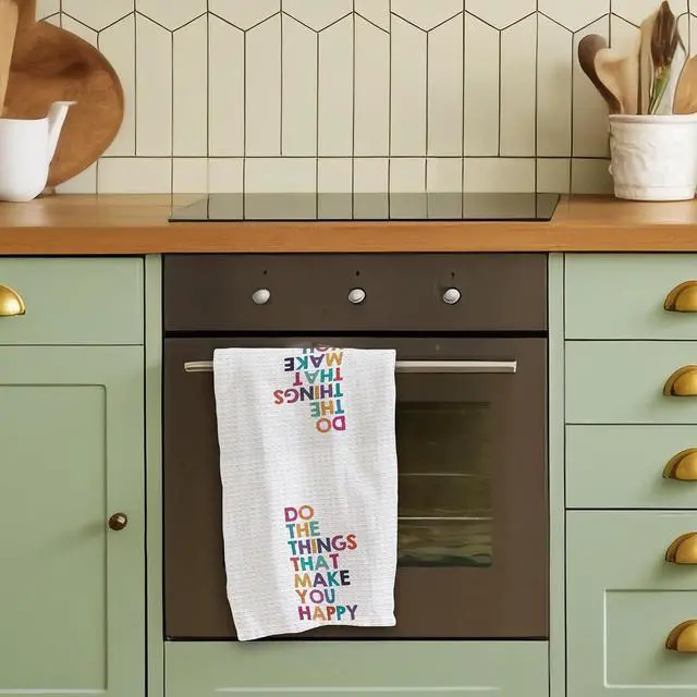 Alt view image 5 of 5 - Colorful Kitchen Towels - Do The Things that Make You Happy - 16 x 24 Inches Kitchen Funny Hand Dish Towels - Decorative Absorbent Fast Drying Home Dishcloth - Gifts for Friends Family -A15
