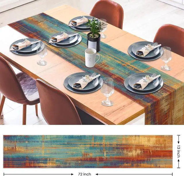 Alt view image 2 of 7 - Emvency Table Runner, 13x72 Inch, Abstract Vintage Blue | Rust Painting Dining Decor for Kitchen Coffee Table Family Dinners Holiday Parties Wedding Events Decor