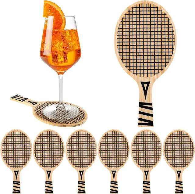 Main image of Hushee 6 Pack Wood Racket Drink Coasters Paddle Shape with Handle