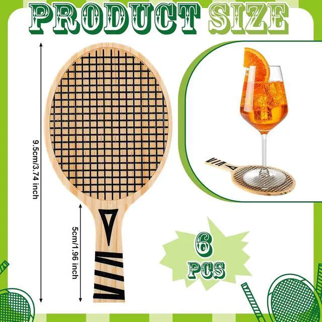Alt view image 2 of 6 - Hushee 6 Pack Wood Racket Drink Coasters Paddle Shape with Handle