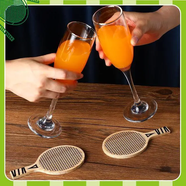 Alt view image 4 of 6 - Hushee 6 Pack Wood Racket Drink Coasters Paddle Shape with Handle
