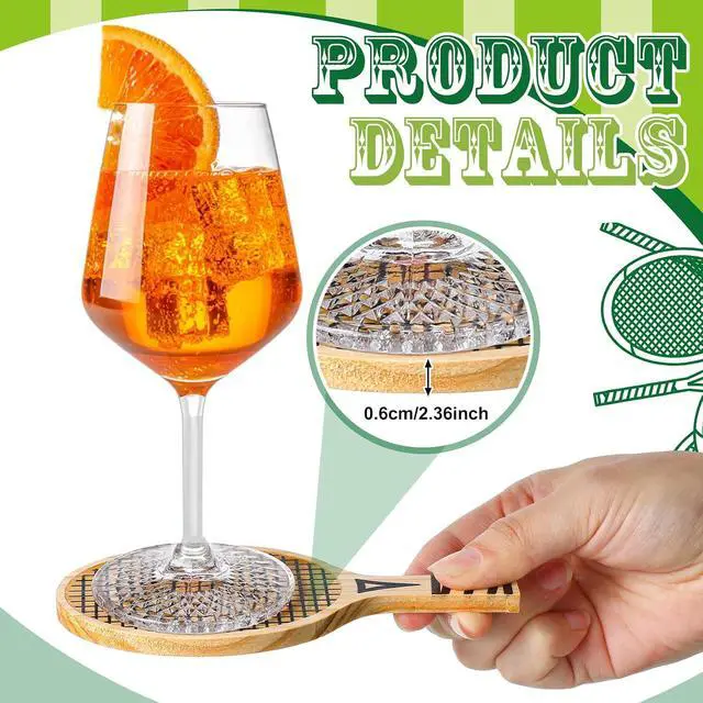 Alt view image 3 of 6 - Hushee 6 Pack Wood Racket Drink Coasters Paddle Shape with Handle