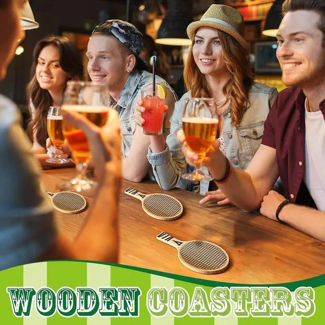Alt view image 5 of 6 - Hushee 6 Pack Wood Racket Drink Coasters Paddle Shape with Handle
