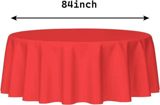 Alt view image 2 of 7 - HEIPINIUYE 2 Pack Red Tablecloth Round 84 Inch Round Plastic Table Cloth Waterproof Disposable Round Table Cover for Party Birthday Camping Picnic Baby Shower Circle Tablecloth