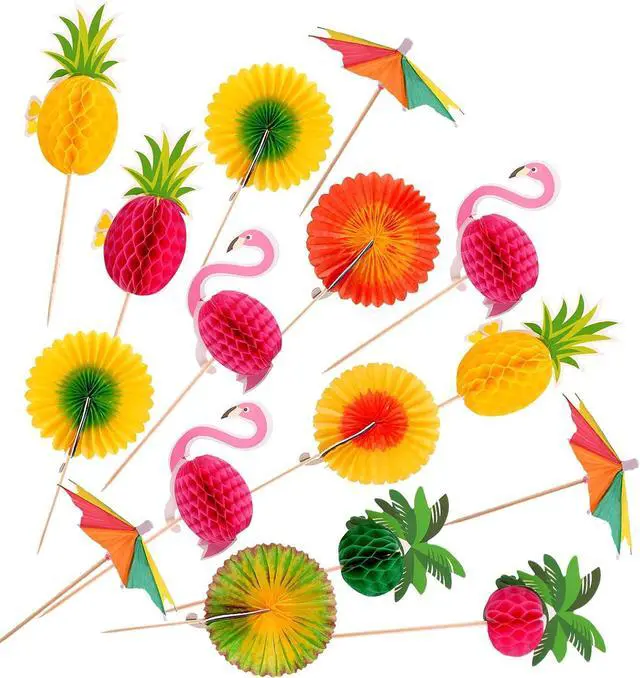 Main image of Hawaiian Luau Assorted Tropical Cocktail picks Bamboo Handmade Sticks Wooden Toothpicks Cocktail Sticks for Luau Hawaii Beach Holiday Party Supplies (Hawaiian set B-50pcs)