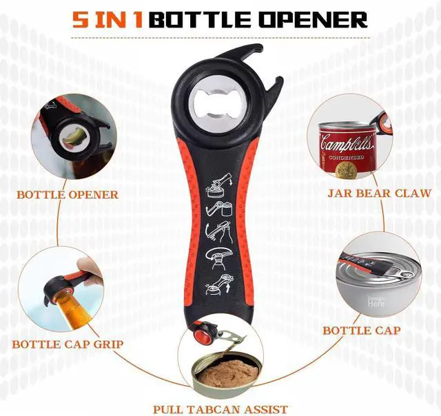 Alt view image 5 of 7 - Jar Opener Bottle Opener for Weak hands 5 Pack, Multi Kitchen Tools Set for Weak Hands, Children, Seniors with Arthritis, Lid Opener for Children, with Silicone Handle (Red)