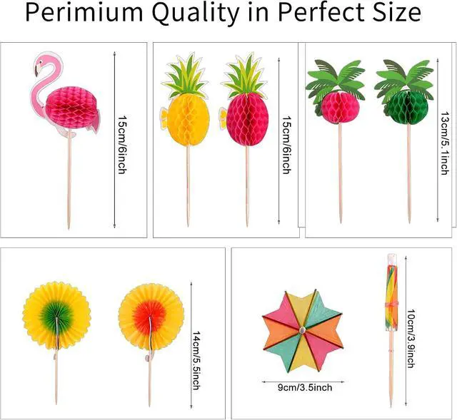 Alt view image 3 of 7 - Hawaiian Luau Assorted Tropical Cocktail picks Bamboo Handmade Sticks Wooden Toothpicks Cocktail Sticks for Luau Hawaii Beach Holiday Party Supplies (Hawaiian set B-50pcs)