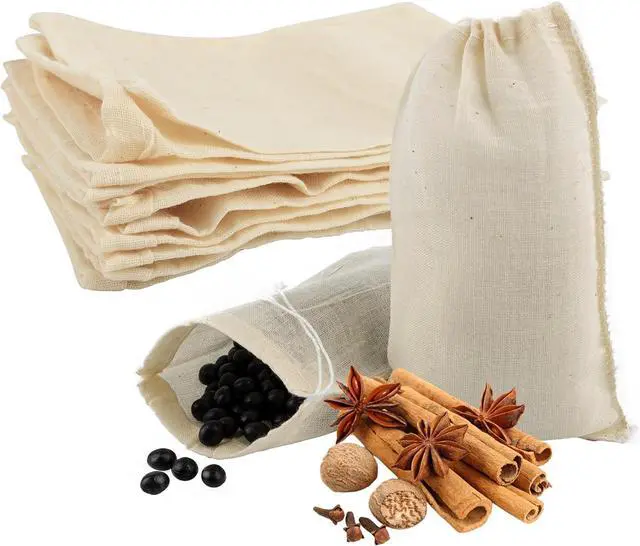 Main image of AUEAR, Reusable Drawstring Cotton Soup Bags Coffee Chinese Medicine Tea Bag Brew Straining Herbs Cheesecloth Bone Broth Gravy Stew (12 Pack, 4"x6")