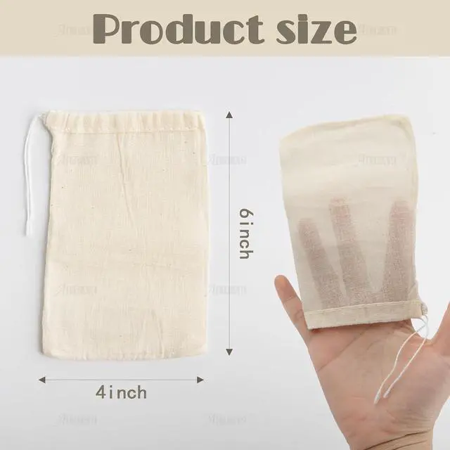 Alt view image 2 of 7 - AUEAR, Reusable Drawstring Cotton Soup Bags Coffee Chinese Medicine Tea Bag Brew Straining Herbs Cheesecloth Bone Broth Gravy Stew (12 Pack, 4"x6")