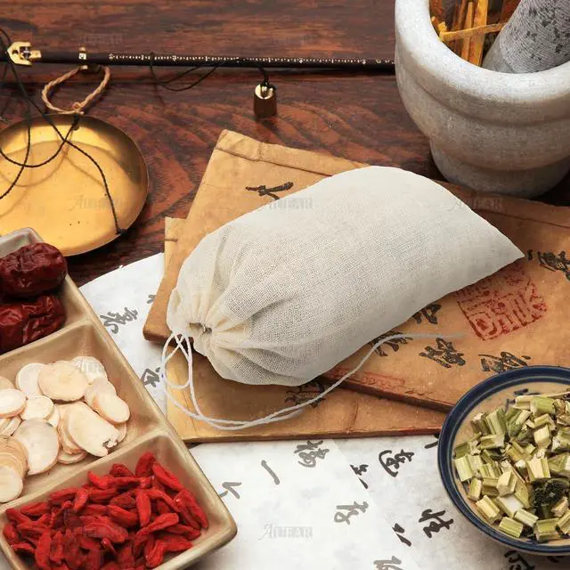 Alt view image 4 of 7 - AUEAR, Reusable Drawstring Cotton Soup Bags Coffee Chinese Medicine Tea Bag Brew Straining Herbs Cheesecloth Bone Broth Gravy Stew (12 Pack, 4"x6")