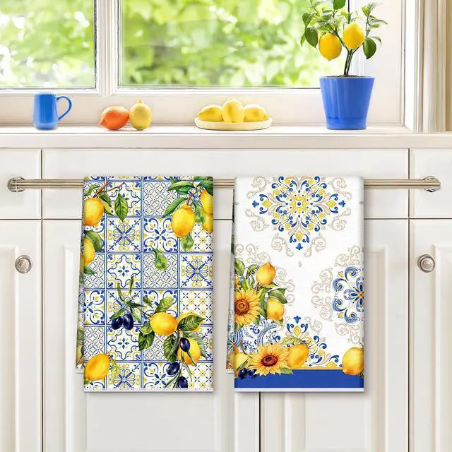 Alt view image 4 of 6 - Summer Lemon Kitchen Towels, Thick Cotton Blend, Set of 2 | 16.5 x 27.5 in / 42 x 70 cm, Absorbent Dish Cloth Country Hand Towel for Spring Summer, Kitchen Decor, Housewarming Gift