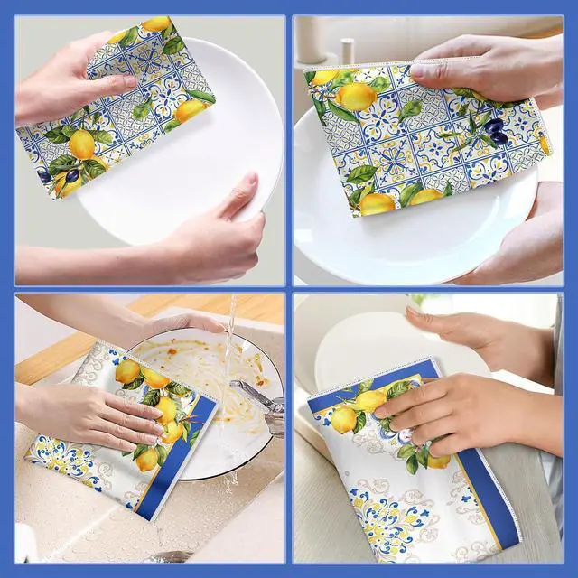 Alt view image 5 of 6 - Summer Lemon Kitchen Towels, Thick Cotton Blend, Set of 2 | 16.5 x 27.5 in / 42 x 70 cm, Absorbent Dish Cloth Country Hand Towel for Spring Summer, Kitchen Decor, Housewarming Gift