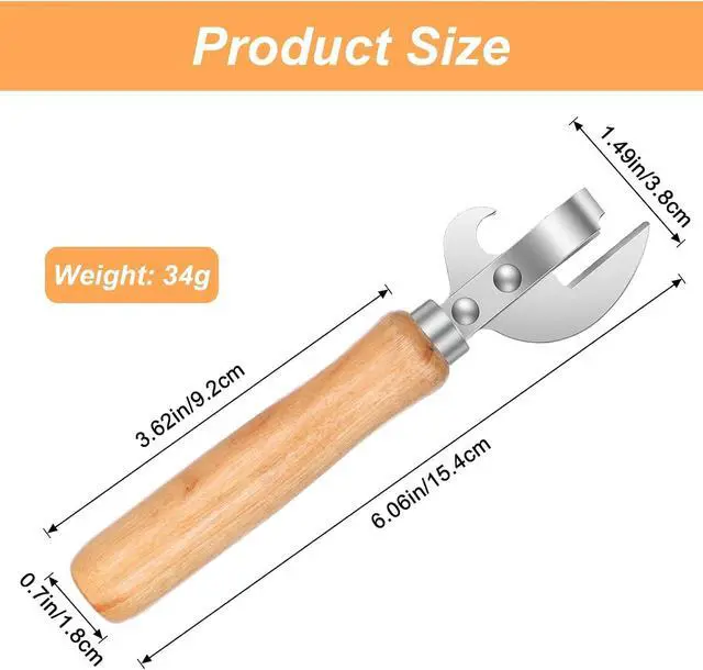 Alt view image 2 of 7 - Japanese Can Opener Manual, 2 Pcs Stainless Steel Old Fashioned Can Opener Vintage Style Wooden Handle Side Cut Bottle Openers Manual for Restaurant Kitchen Camping Home, Efficient & Practical