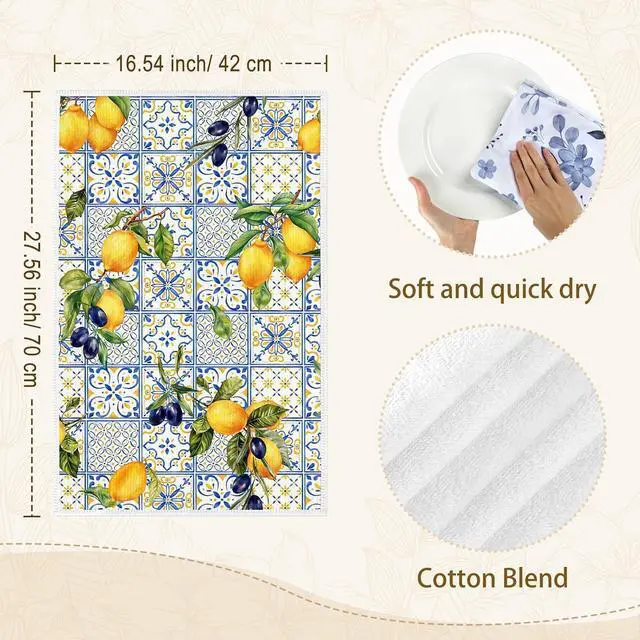 Alt view image 6 of 6 - Summer Lemon Kitchen Towels, Thick Cotton Blend, Set of 2 | 16.5 x 27.5 in / 42 x 70 cm, Absorbent Dish Cloth Country Hand Towel for Spring Summer, Kitchen Decor, Housewarming Gift