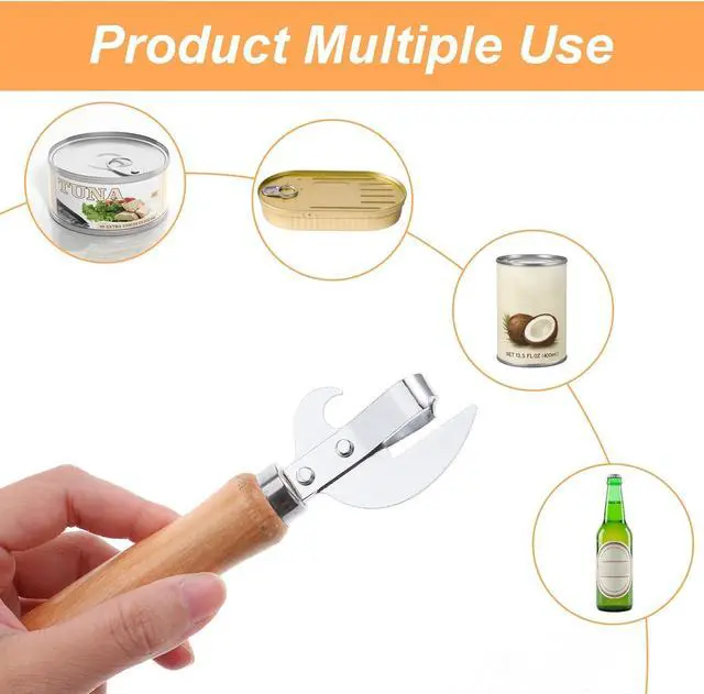 Alt view image 3 of 7 - Japanese Can Opener Manual, 2 Pcs Stainless Steel Old Fashioned Can Opener Vintage Style Wooden Handle Side Cut Bottle Openers Manual for Restaurant Kitchen Camping Home, Efficient & Practical