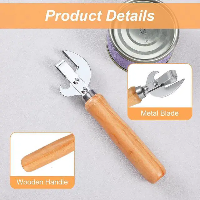 Alt view image 5 of 7 - Japanese Can Opener Manual, 2 Pcs Stainless Steel Old Fashioned Can Opener Vintage Style Wooden Handle Side Cut Bottle Openers Manual for Restaurant Kitchen Camping Home, Efficient & Practical