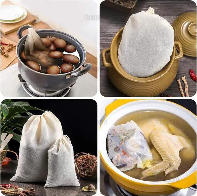 Alt view image 6 of 7 - AUEAR, Reusable Drawstring Cotton Soup Bags Coffee Chinese Medicine Tea Bag Brew Straining Herbs Cheesecloth Bone Broth Gravy Stew (12 Pack, 4"x6")