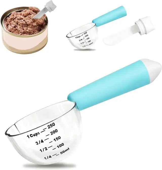 Main image of Dog & Cat Food Scoop, 1-Cup Measuring Cup with Detachable Spoon | Marked 1-cup scoop measures dry dog or cat food; detachable spoon serves canned or wet food. Easy-clean 2-in-1 design.