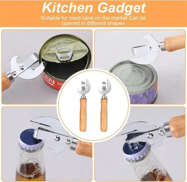 Alt view image 6 of 7 - Japanese Can Opener Manual, 2 Pcs Stainless Steel Old Fashioned Can Opener Vintage Style Wooden Handle Side Cut Bottle Openers Manual for Restaurant Kitchen Camping Home, Efficient & Practical