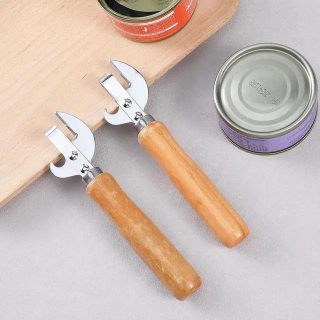 Alt view image 7 of 7 - Japanese Can Opener Manual, 2 Pcs Stainless Steel Old Fashioned Can Opener Vintage Style Wooden Handle Side Cut Bottle Openers Manual for Restaurant Kitchen Camping Home, Efficient & Practical