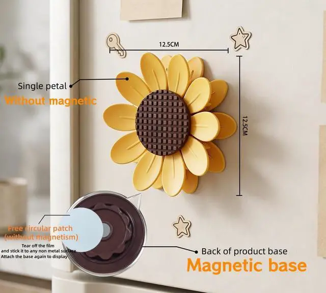 Alt view image 2 of 7 - Sunflower-Shaped Magnetic Chip Clips, Petal Style Bag Clips | Bag Sealing Clips for Snack Bags and Fridge Decor, Set of 10 (1, Yellow)
